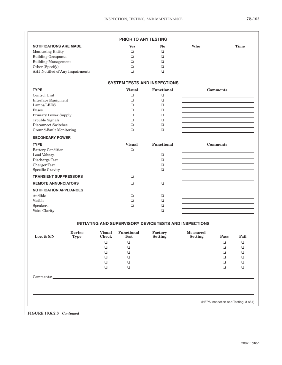 Inspection and Testing Form - National Fire Protection Association, Page 3