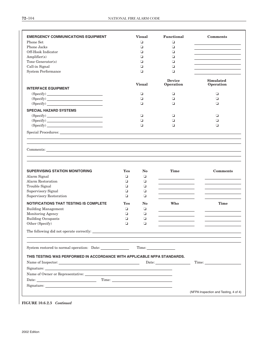 Inspection and Testing Form - National Fire Protection Association ...