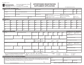 Form MV-552A Apportioned Registration Supplement Application - Pennsylvania