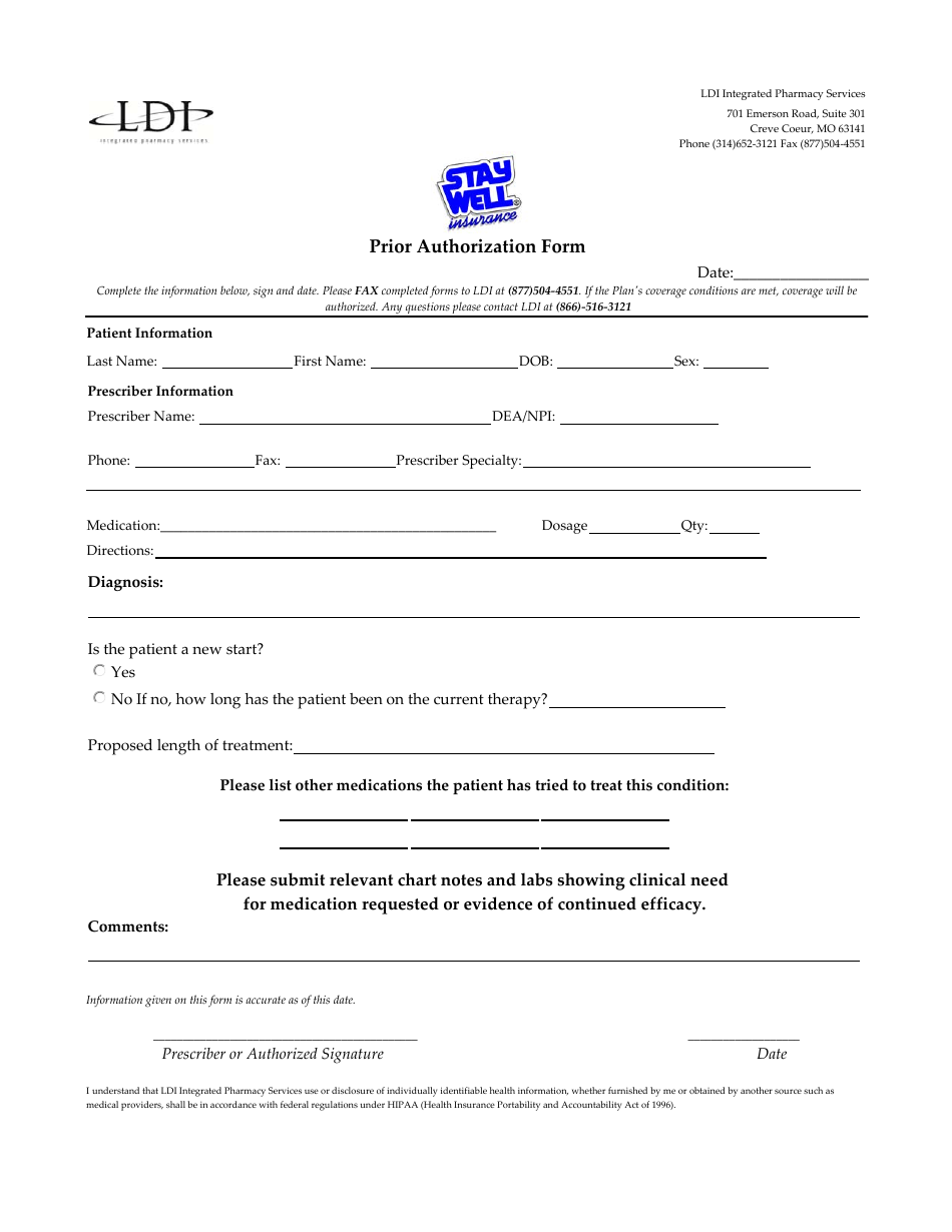 Prior Authorization Form - Ldi Integrated Pharmacy Services - Missouri, Page 1