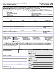 Document preview: Form DOH-296A Application to Local Registrar for Copy of Birth Record - New York