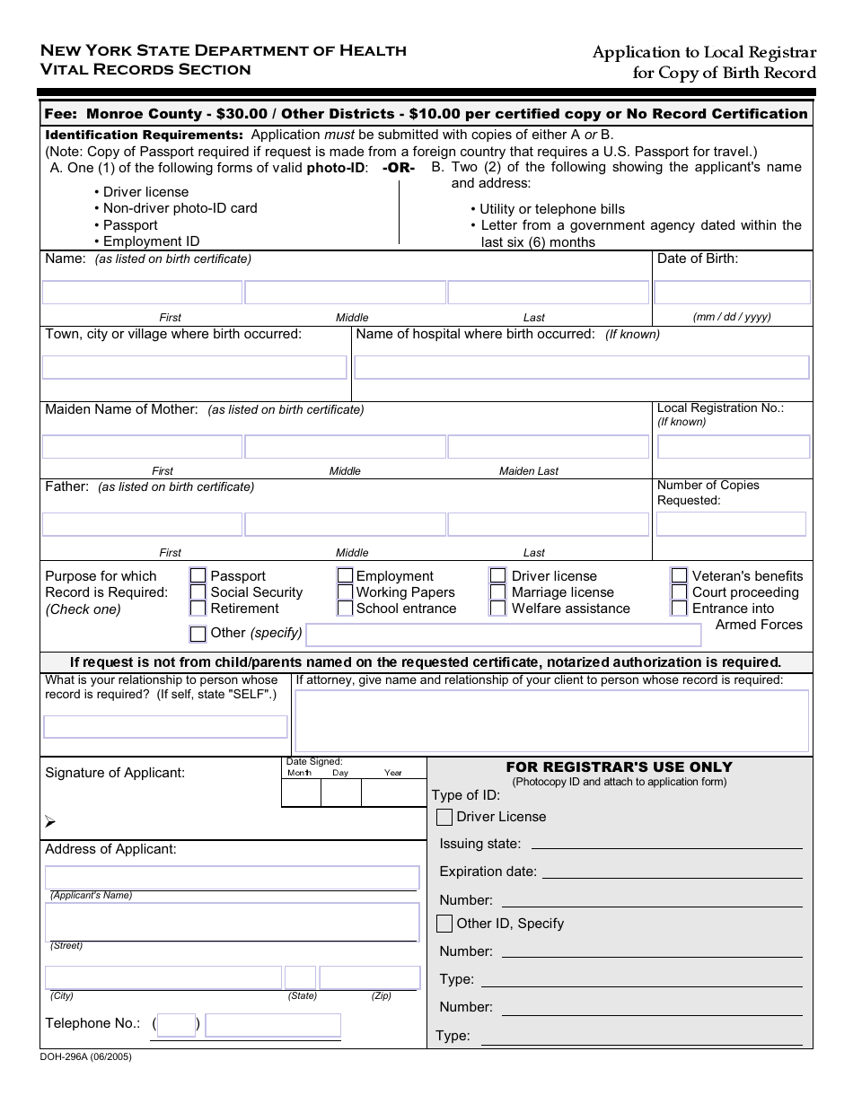 Form DOH-296A - Fill Out, Sign Online and Download Fillable PDF, New ...