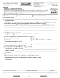 Document preview: Form JD-FM-222 Application for Emergency Ex Parte Order of Custody - Connecticut