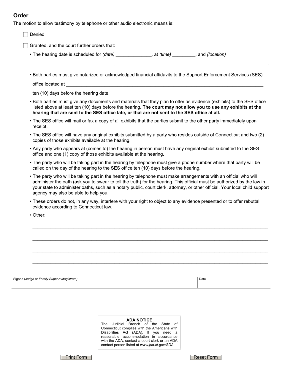 Form JD-FM-262 Motion for Telephonic Hearing - Family Support Magistrate Matters - Connecticut, Page 2