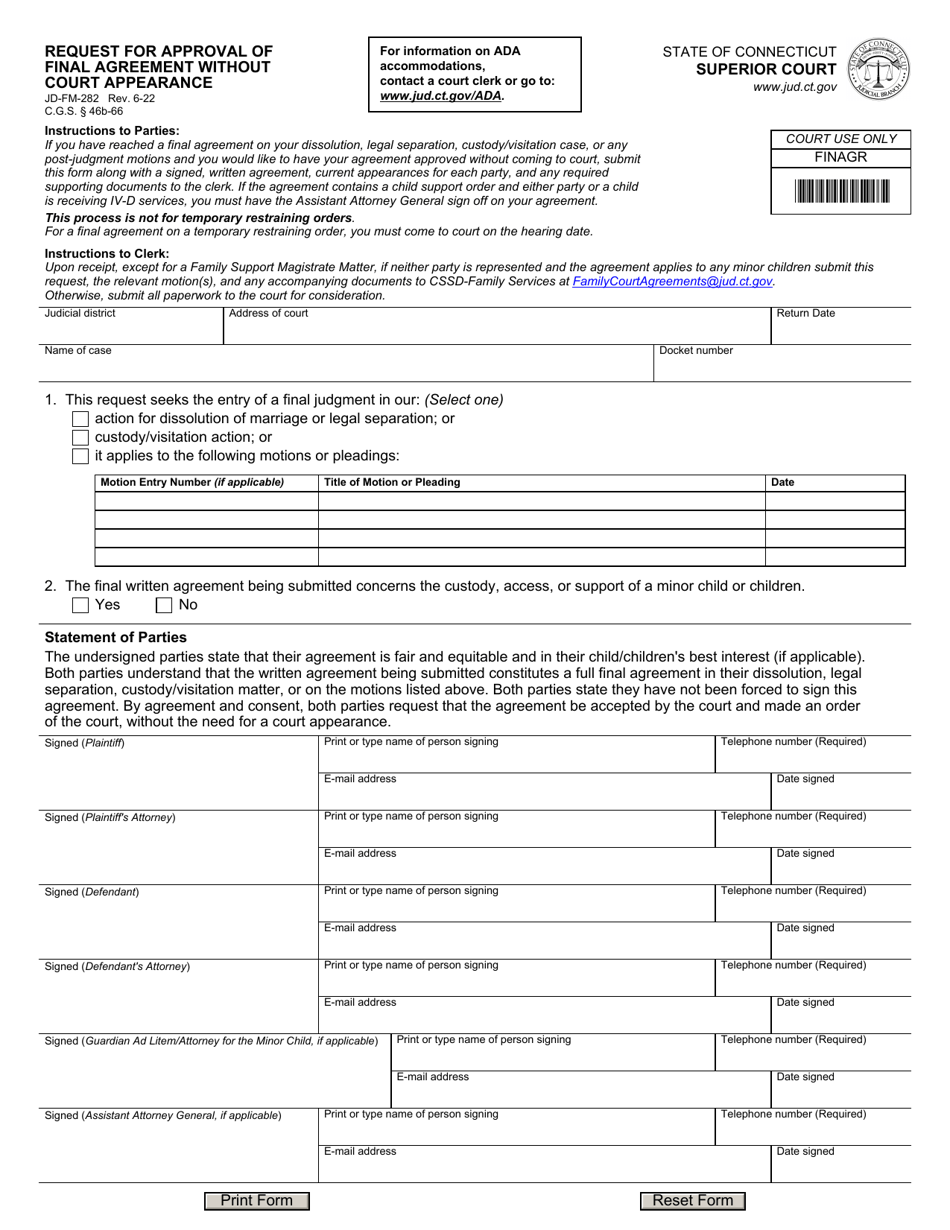 Form JD-FM-282 Download Fillable PDF or Fill Online Request for ...