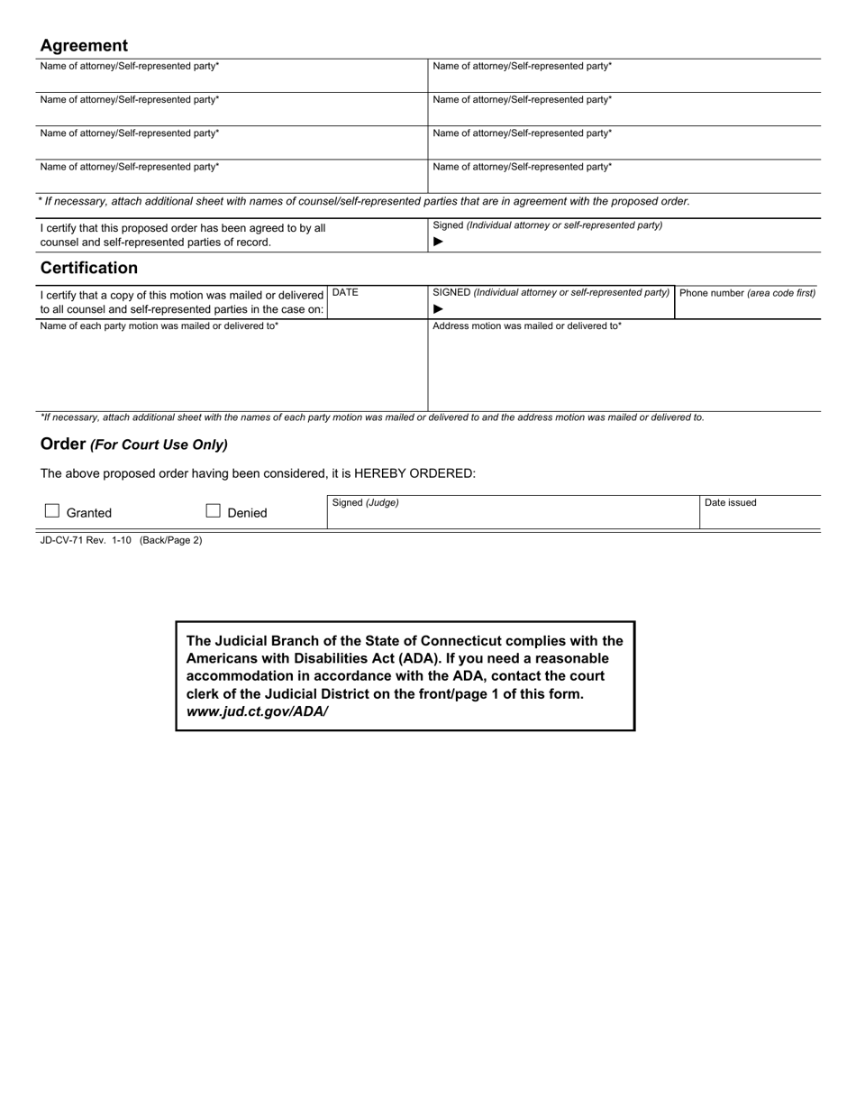 Form JD-CV-71 Scheduling Order - Connecticut, Page 2