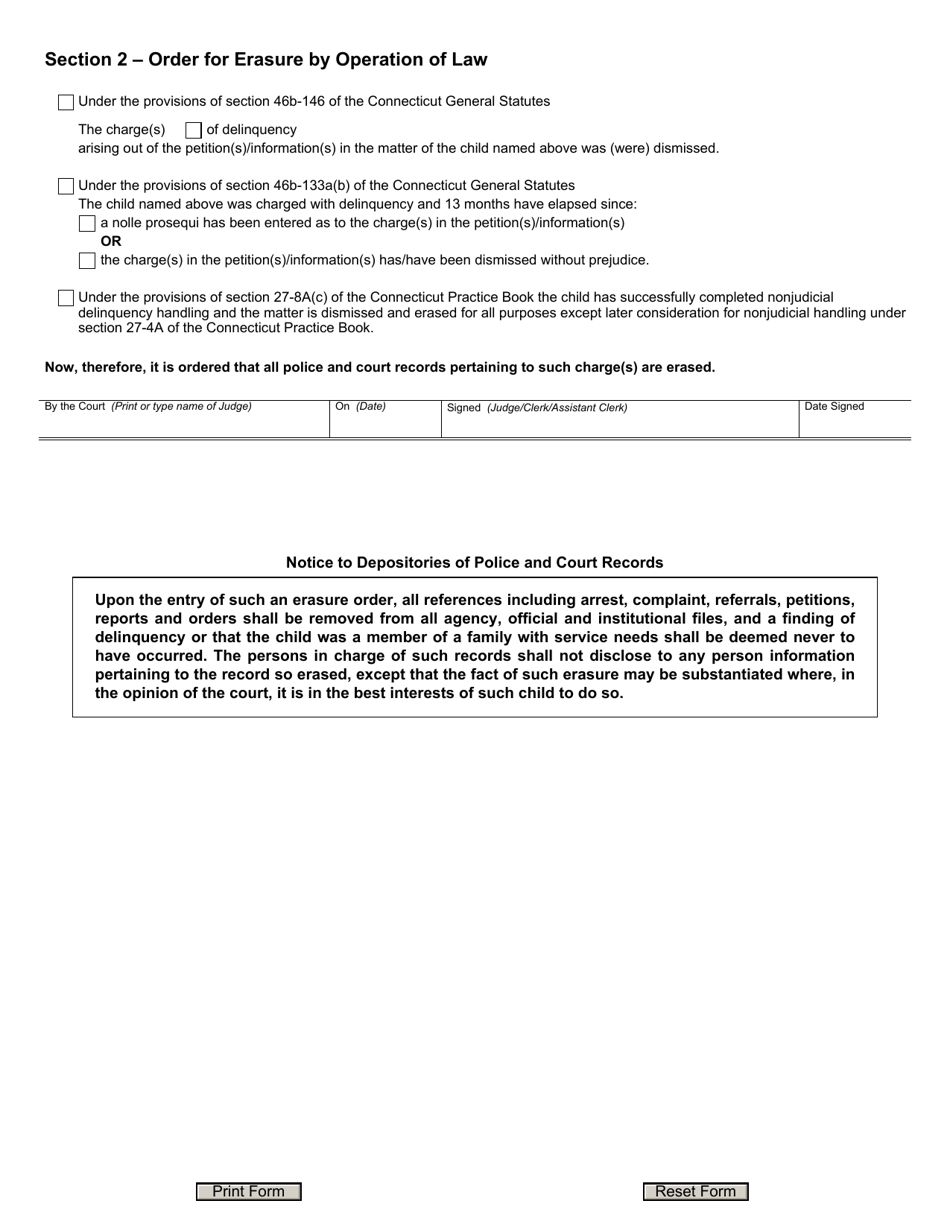 Form JD-JM-12 Erasure of Record Petition / Order - Connecticut, Page 2