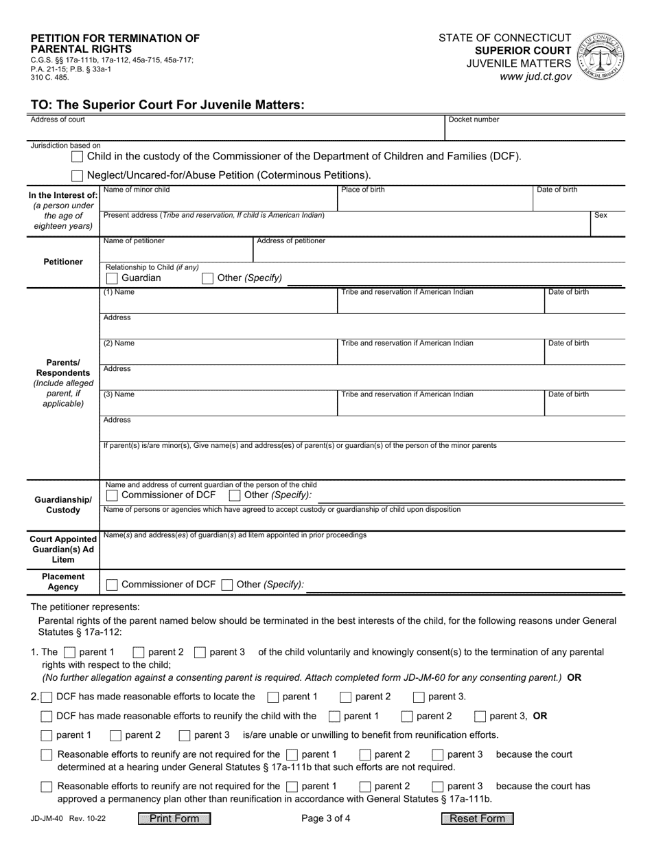Form JD-JM-40 Notice / Summons and Order for Hearing - Termination of Parental Rights - Connecticut, Page 3