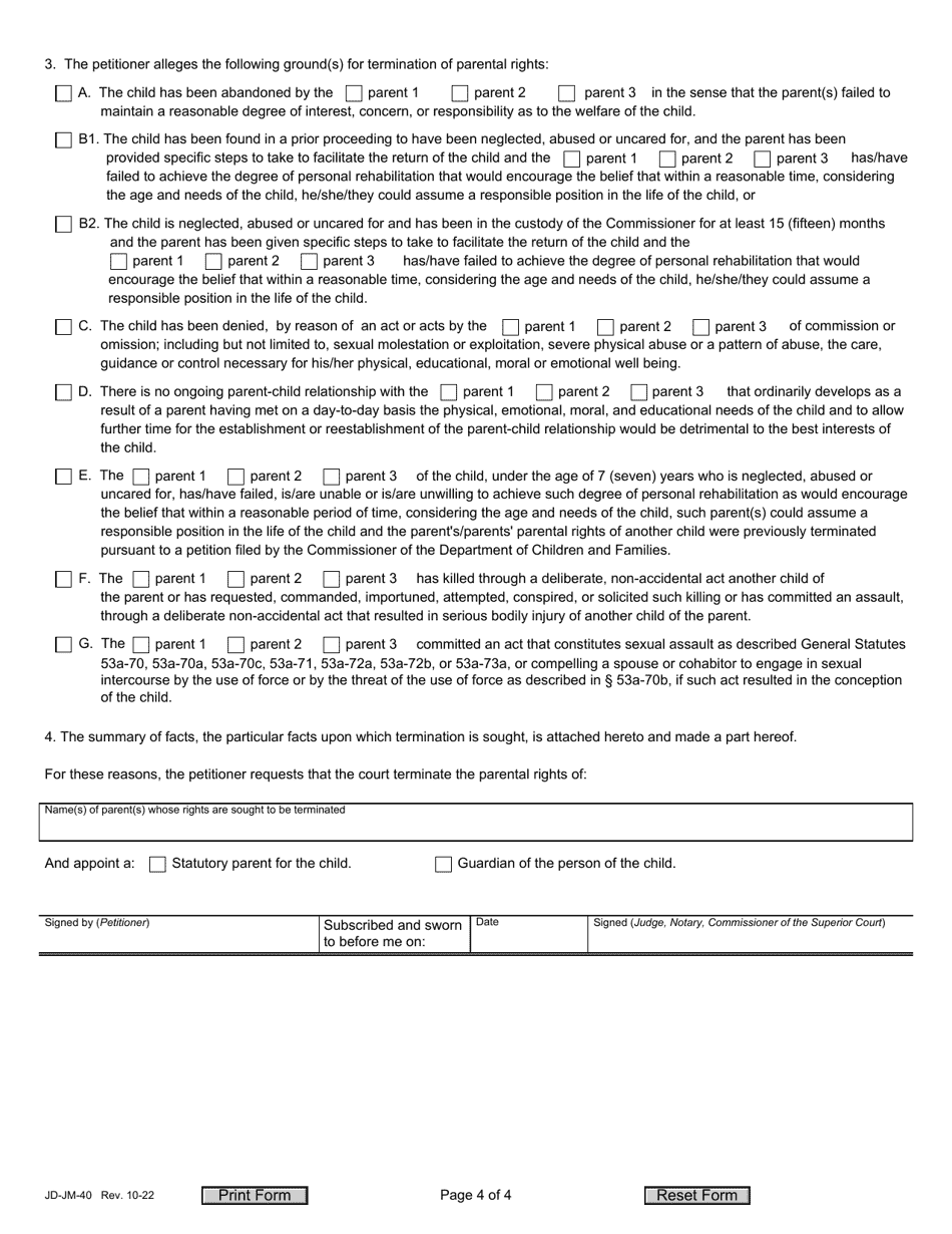 Form JD-JM-40 Notice / Summons and Order for Hearing - Termination of Parental Rights - Connecticut, Page 4