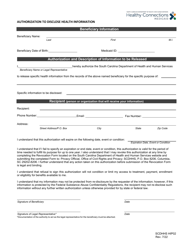 Document preview: Form SCDHHS HIP02 Authorization to Disclose Health Information - South Carolina