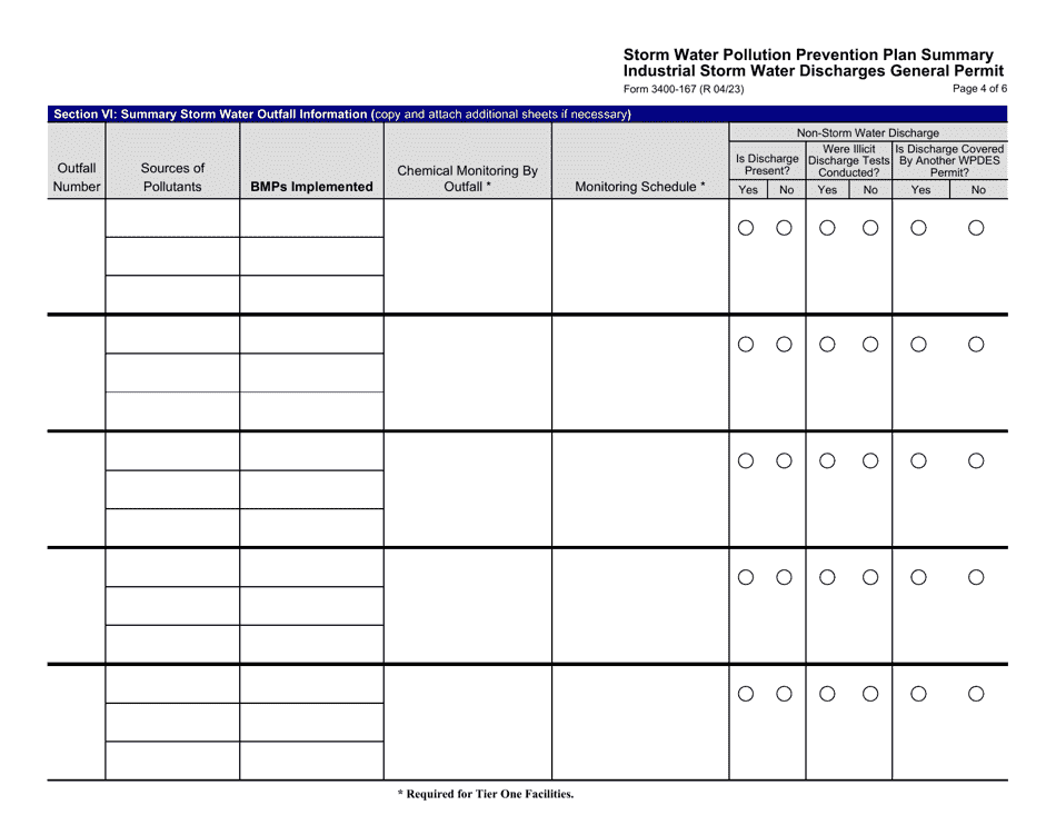 Form 3400-167 Storm Water Pollution Prevention Plan Summary Industrial Storm Water Discharges General Permit - Wisconsin, Page 4