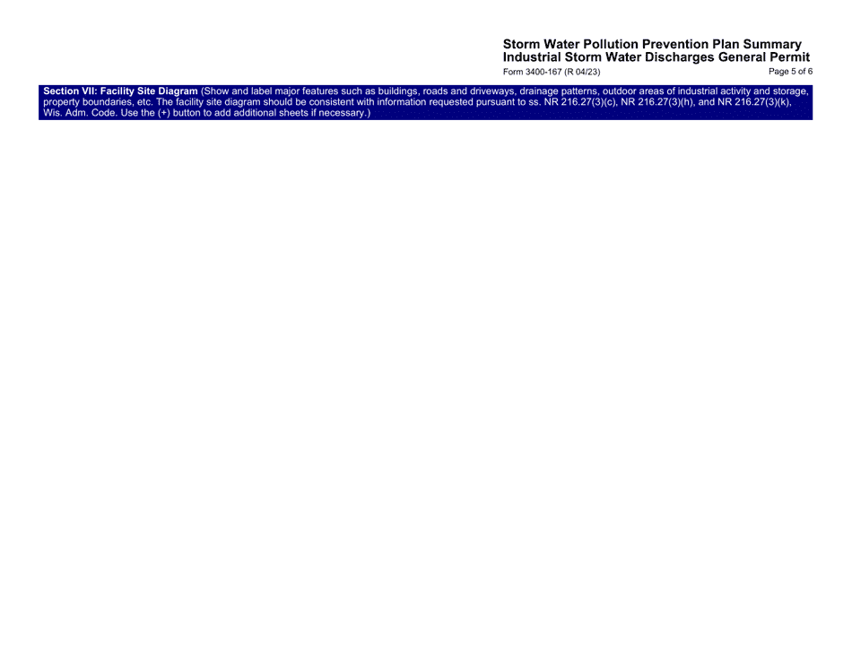 Form 3400-167 Storm Water Pollution Prevention Plan Summary Industrial Storm Water Discharges General Permit - Wisconsin, Page 5