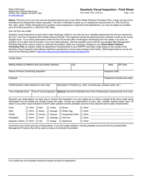 Form 3400-176A Quarterly Visual Inspection - Field Sheet - Wisconsin
