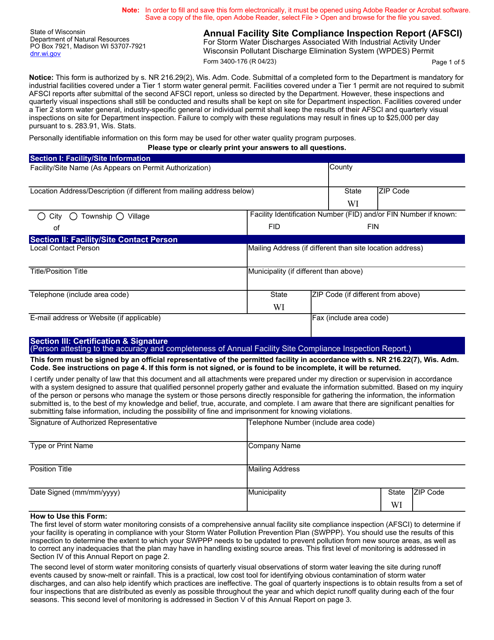 Form 3400-176 Annual Facility Site Compliance Inspection Report (Afsci) - Wisconsin
