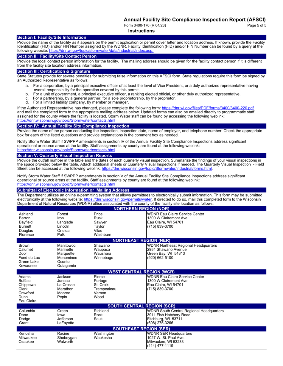 Form 3400-176 Annual Facility Site Compliance Inspection Report (Afsci) - Wisconsin, Page 5