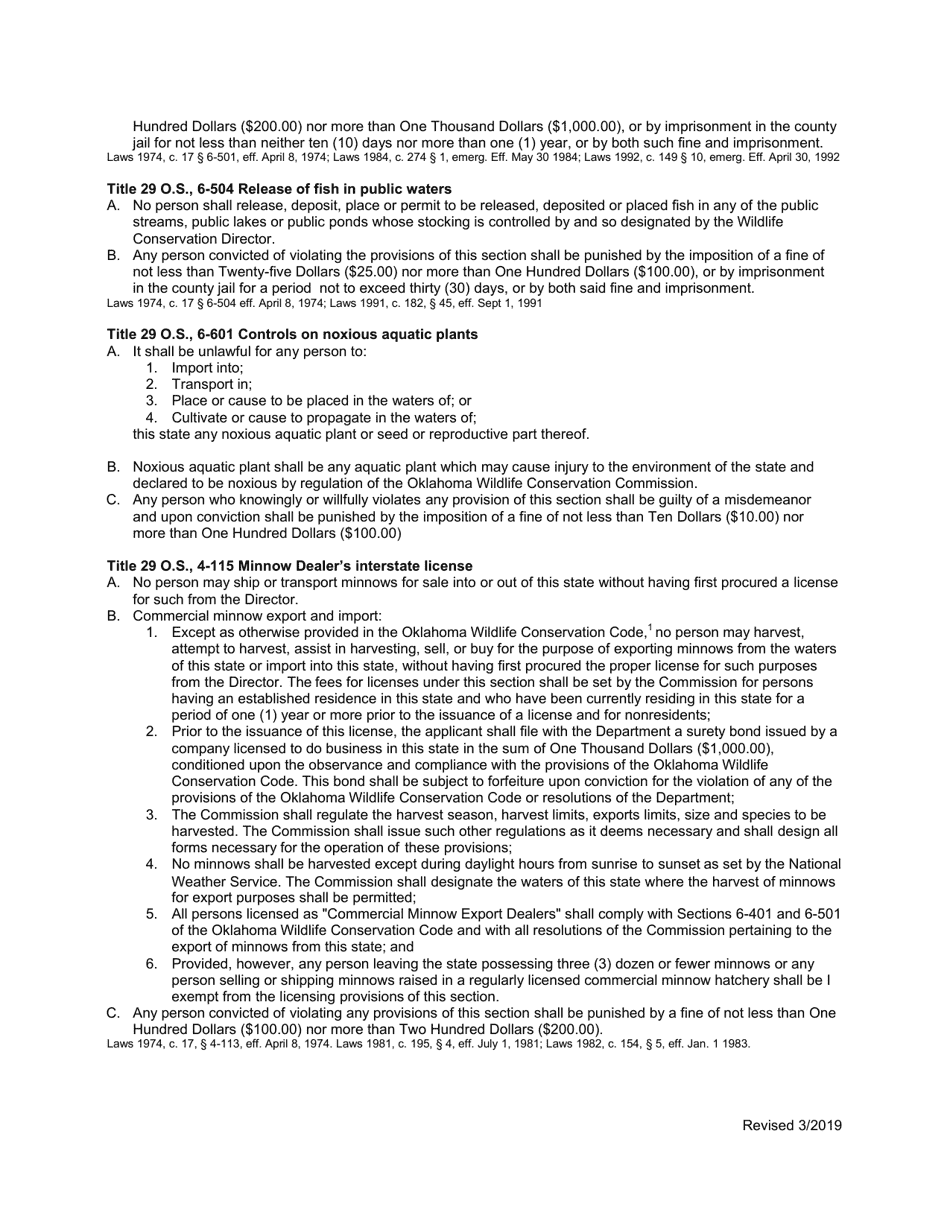 Oklahoma Application for Commercial Minnow Dealer's License to Operate