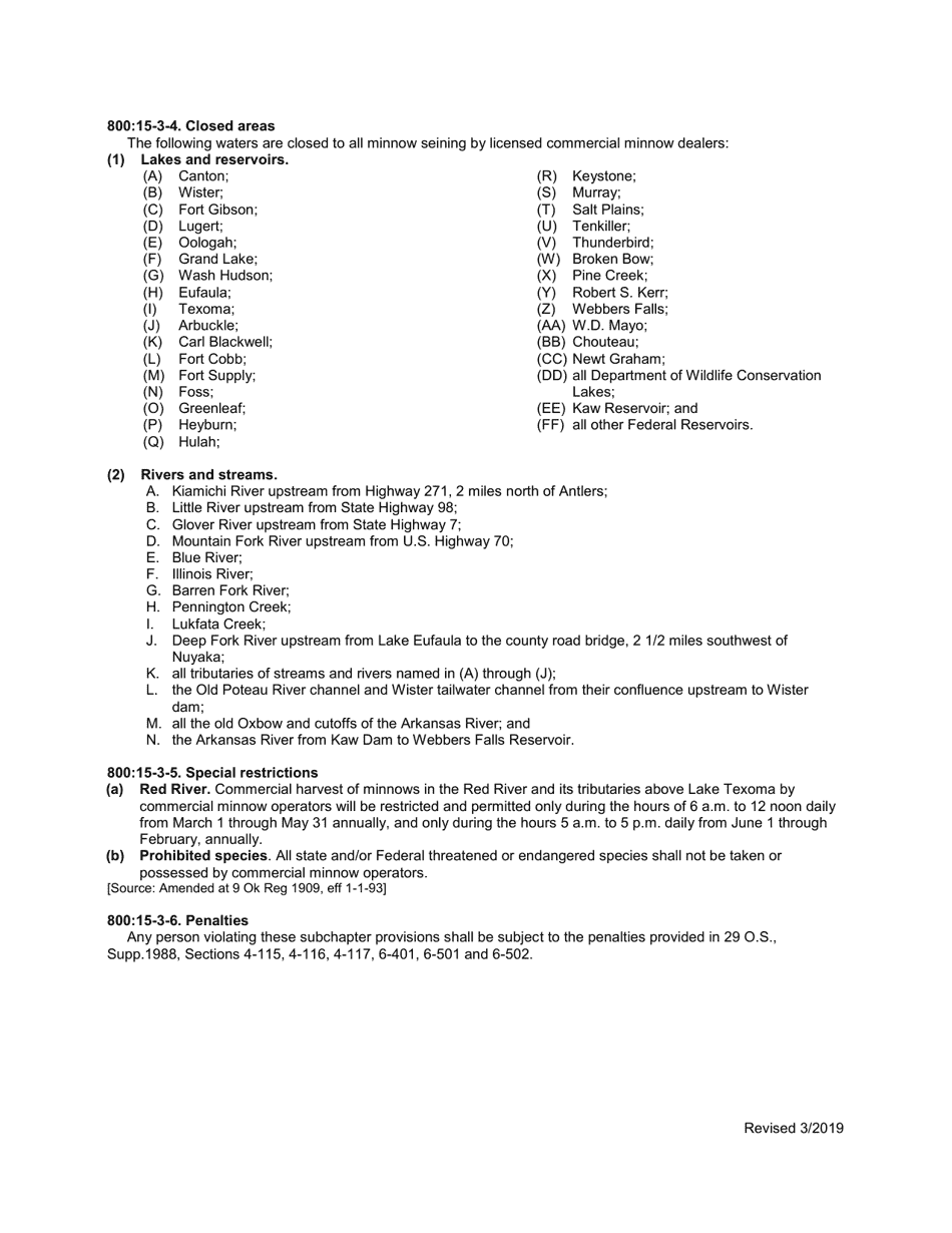 Oklahoma Application for Commercial Minnow Dealer's License to Operate