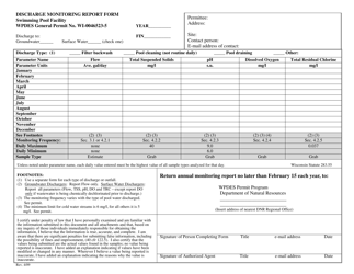 Document preview: Discharge Monitoring Report Form - Swimming Pool Facility - Wisconsin