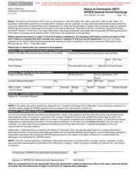 Document preview: Form 3400-221 Notice of Termination (Not) Wpdes General Permit Discharge - Wisconsin