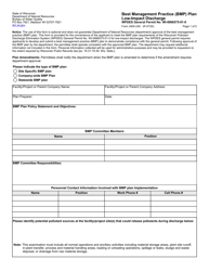 Form 3400-240 Best Management Practice (Bmp) Plan Low-Impact Discharge - Wisconsin
