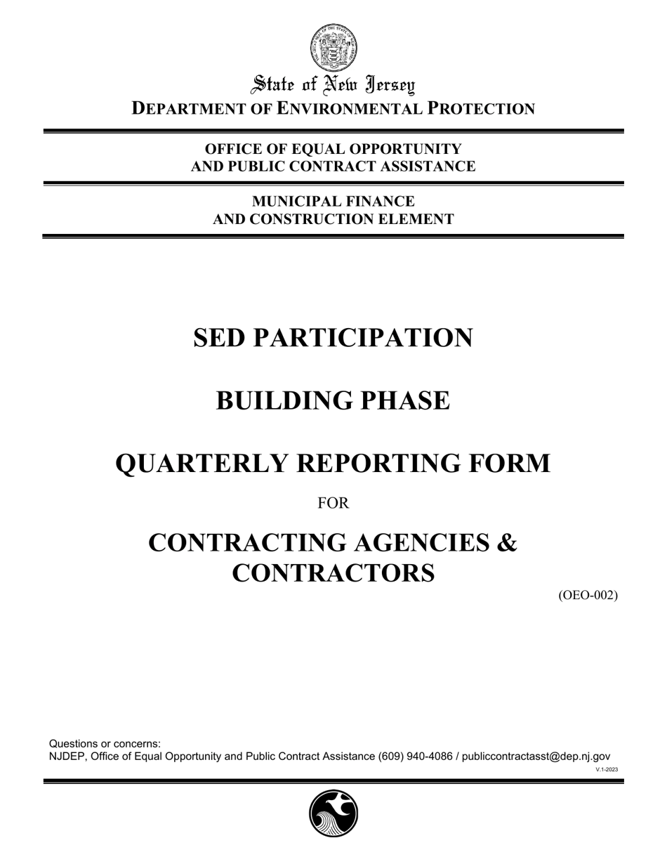Form OEO-002 Sed Participation Building Phase Quarterly Reporting Form for Contracting Agencies  Contractors - New Jersey, Page 1