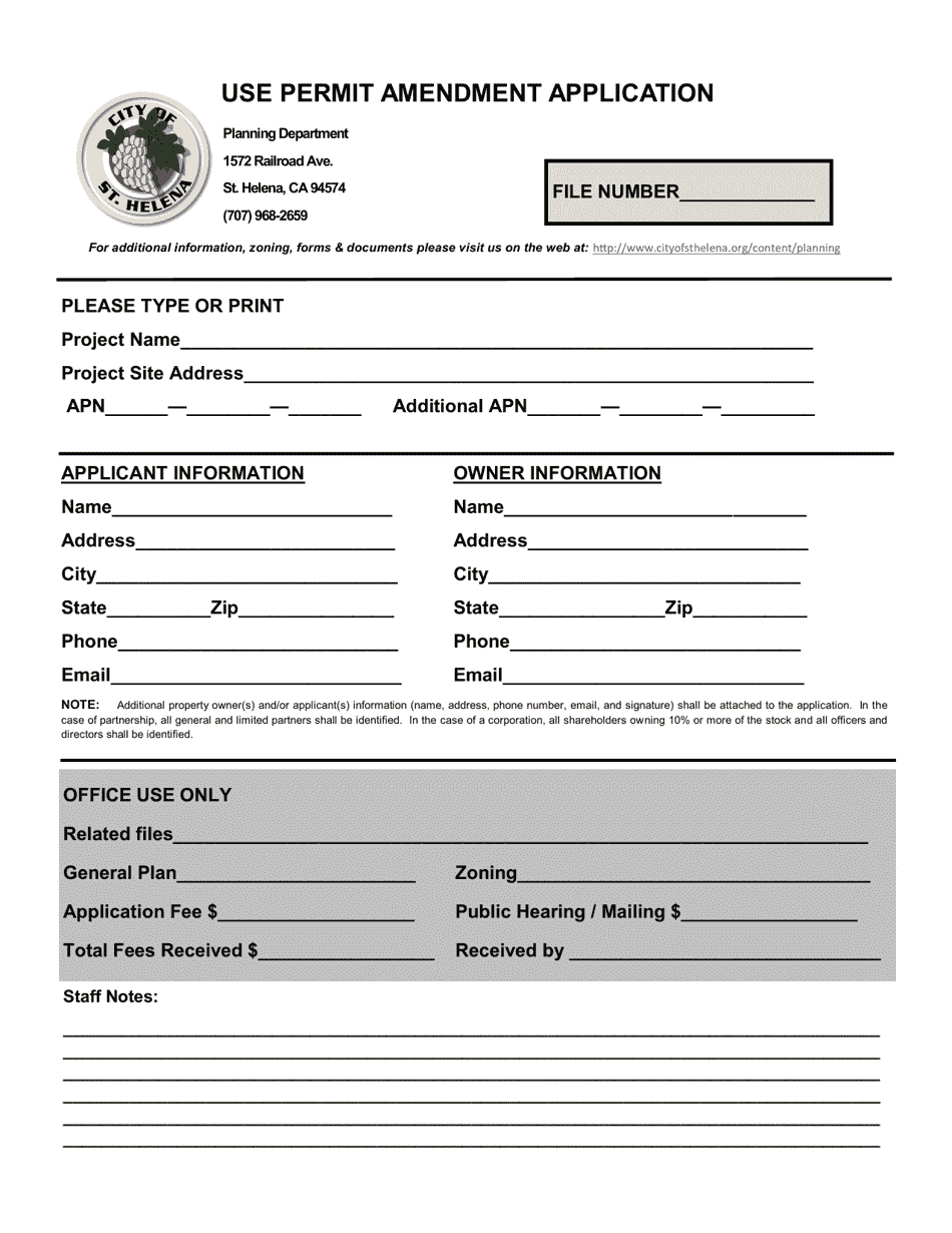 Use Permit Amendment Application - City of St. Helena, California, Page 1
