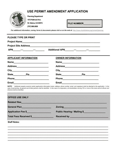 Use Permit Amendment Application - City of St. Helena, California Download Pdf