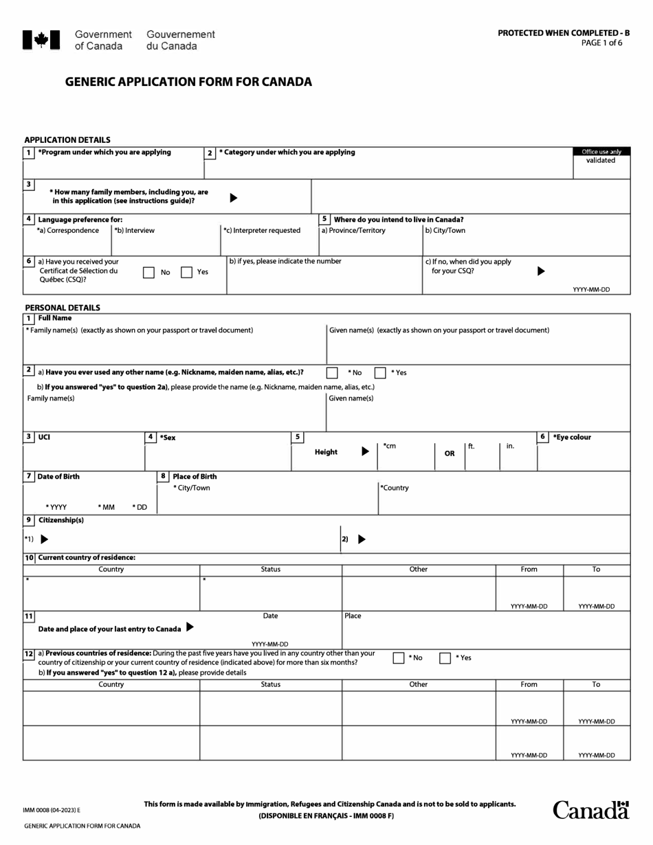 Form IMM0008 Download Fillable PDF or Fill Online Generic Application ...