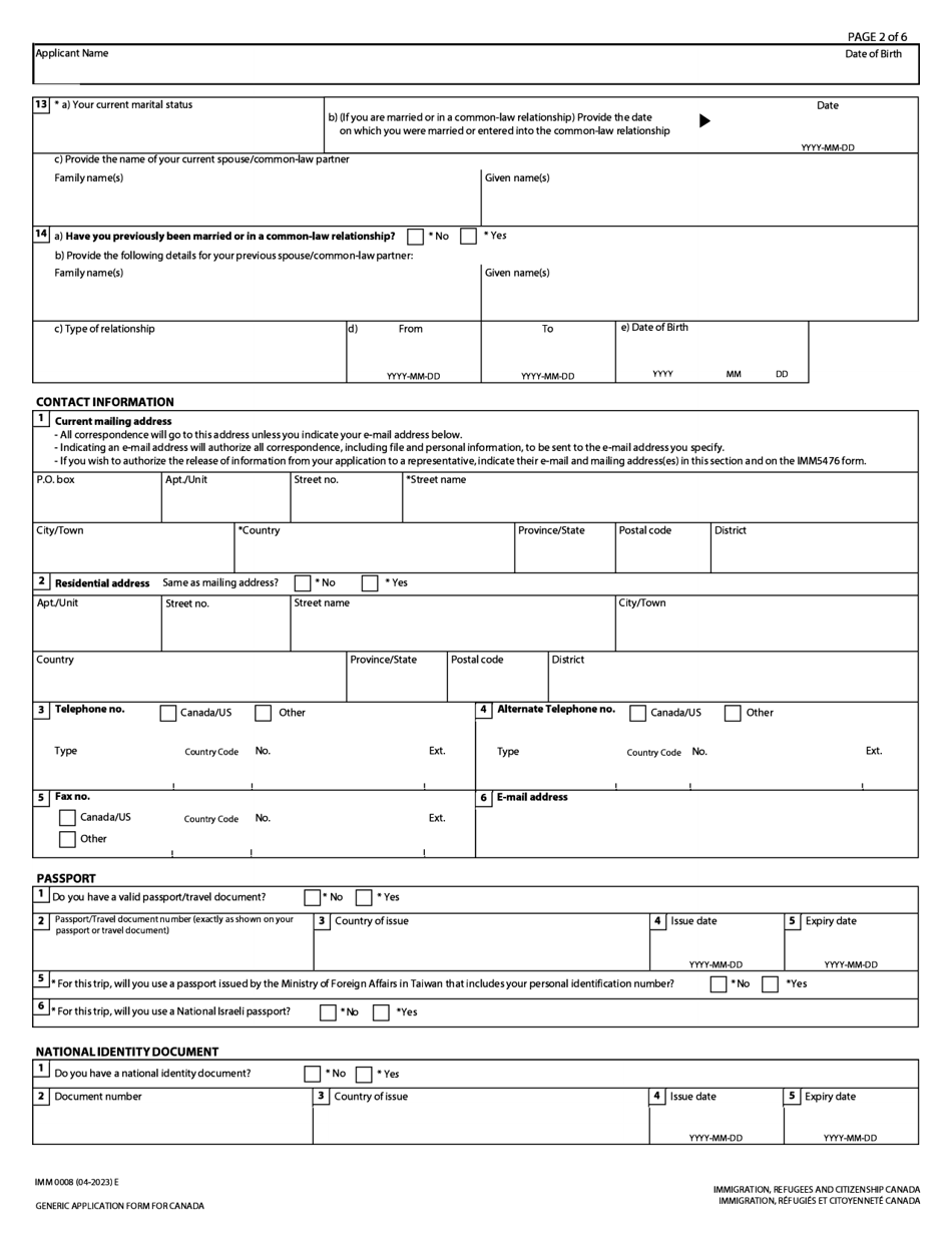 Form Imm0008 Download Fillable Pdf Or Fill Online Generic Application Form For Canada Canada 5752