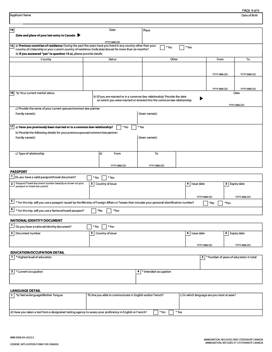 Form Imm0008 Download Fillable Pdf Or Fill Online Generic Application Form For Canada Canada 2696