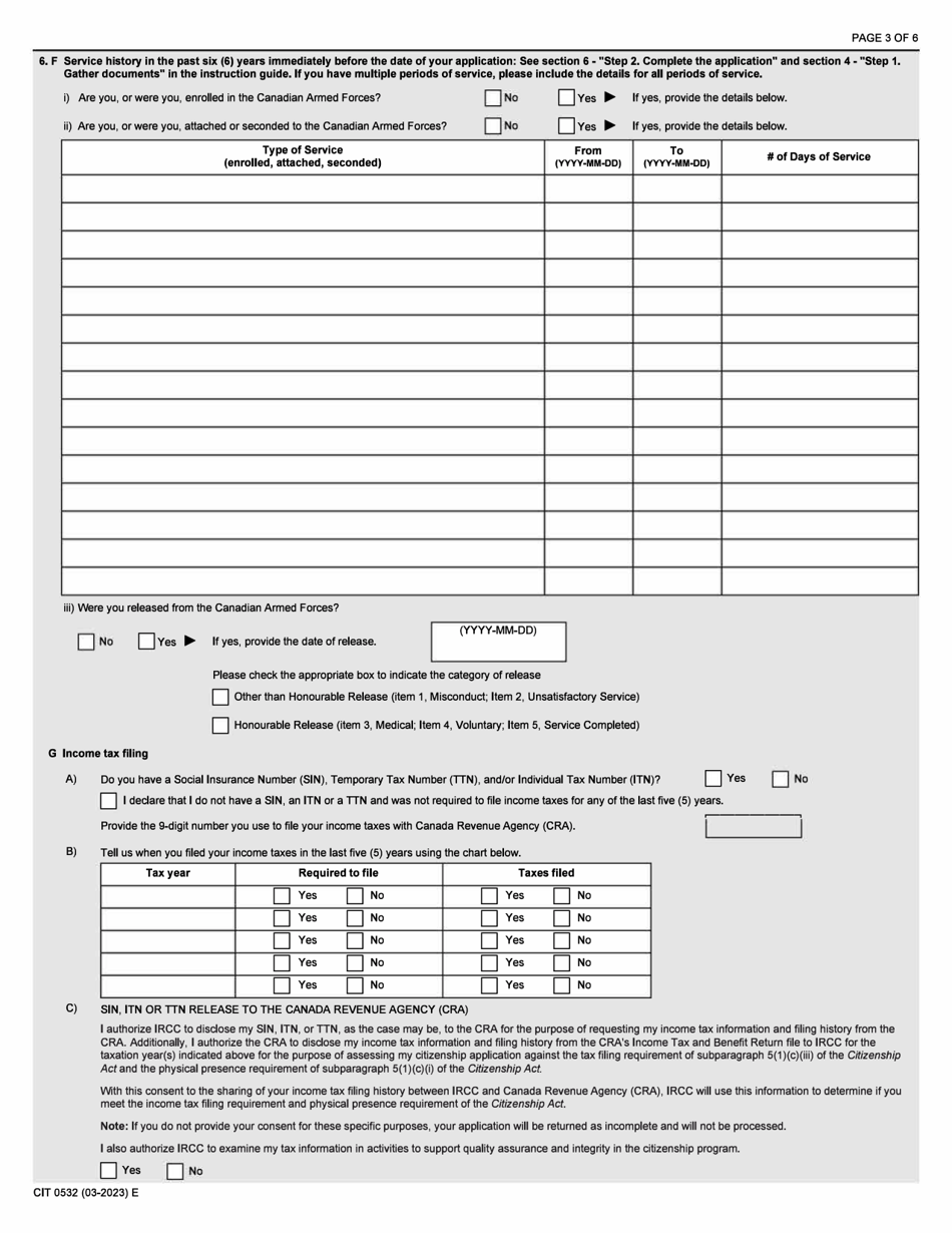 Form CIT0532 Application for Canadian Citizenship - Adults - Canadian Armed Forces Under Subsection 5(1) - Canada, Page 3