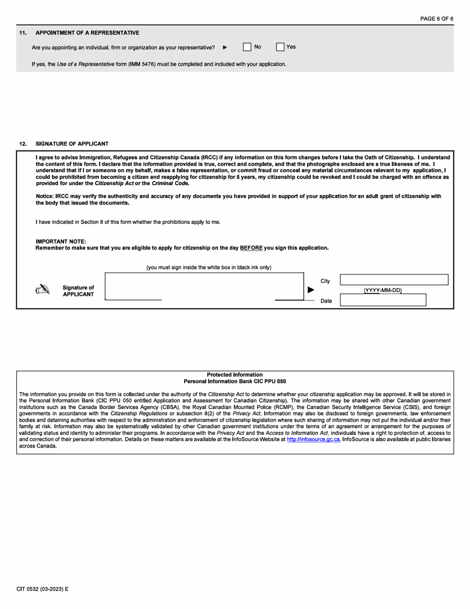 Form CIT0532 Application for Canadian Citizenship - Adults - Canadian Armed Forces Under Subsection 5(1) - Canada, Page 6