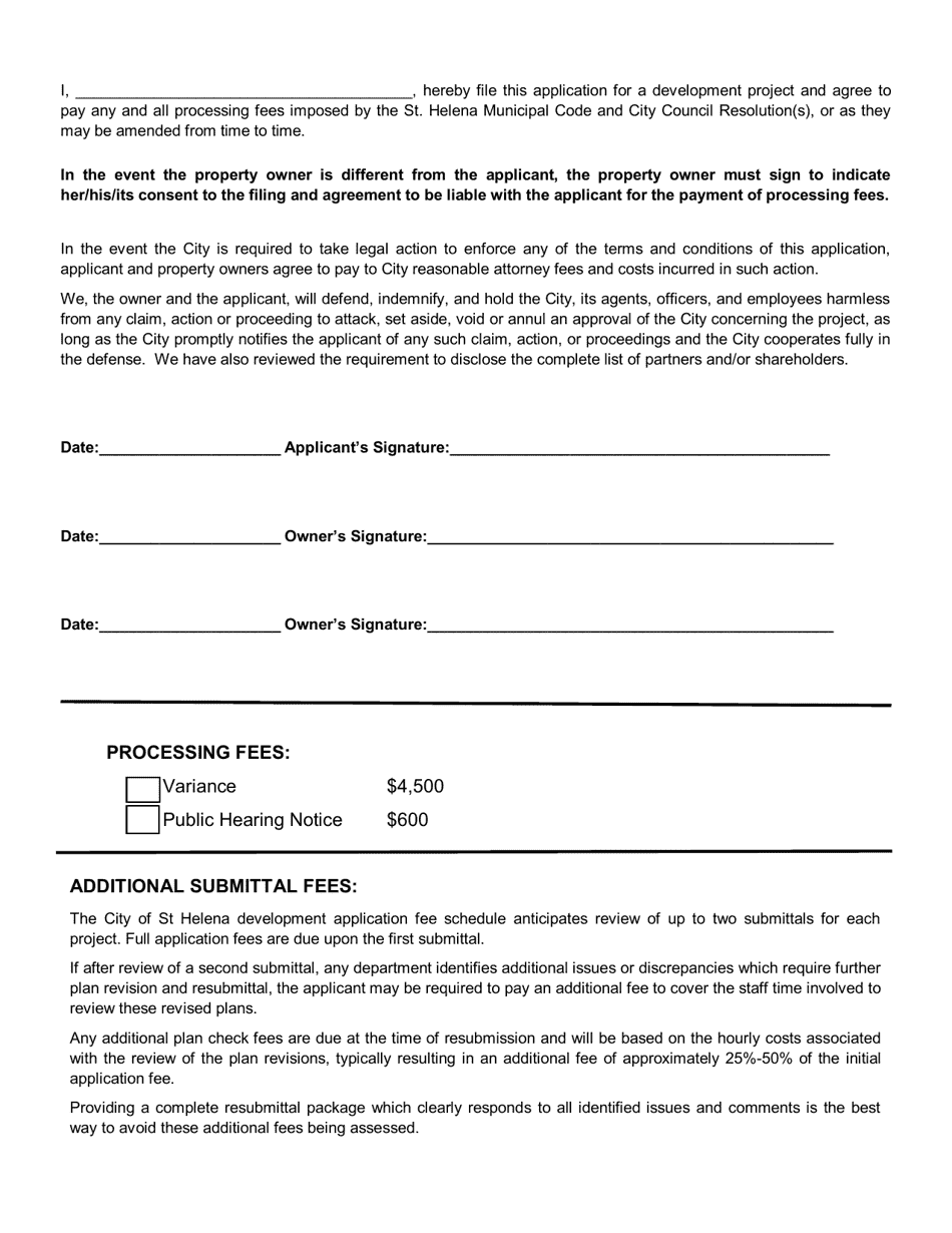 Variance Application - City of St. Helena, California, Page 2