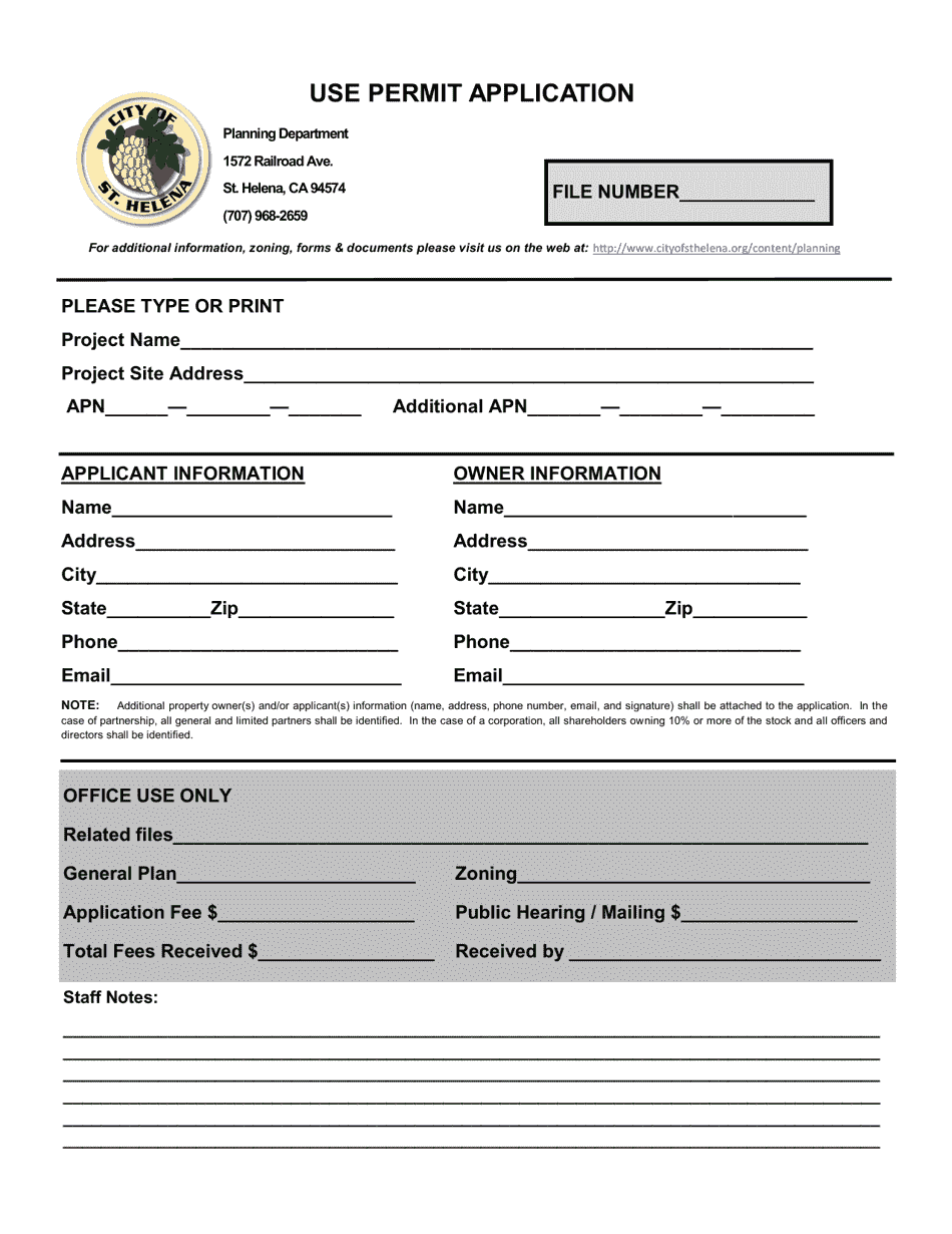 Use Permit Application - City of St. Helena, California, Page 1