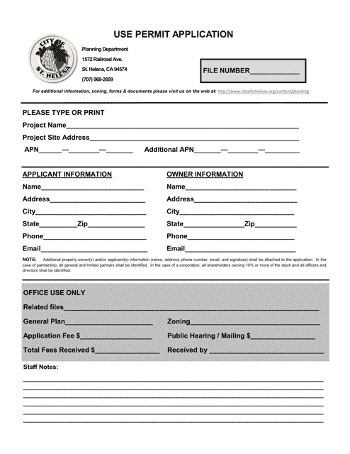 Use Permit Application - City of St. Helena, California