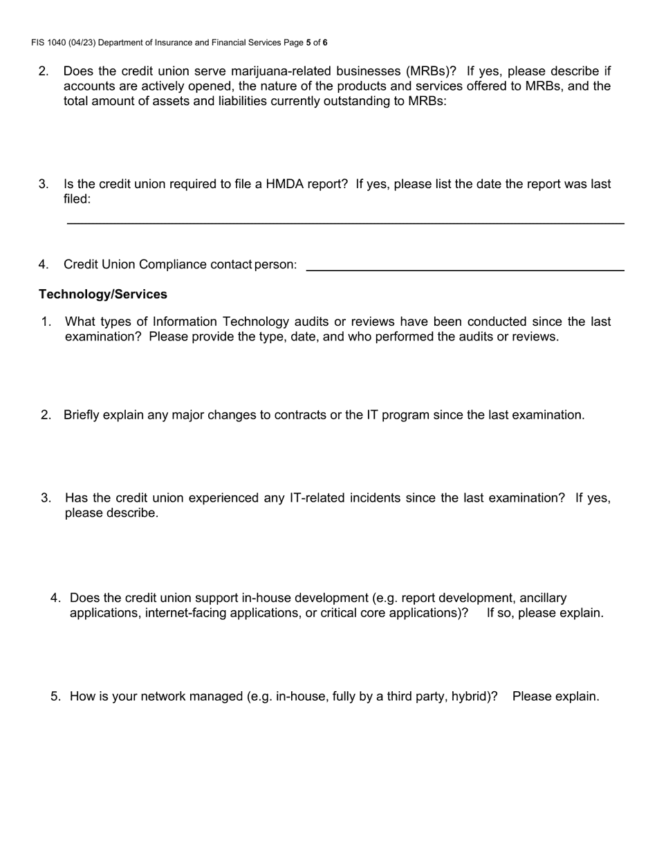Form FIS1040 Pre-examination Inquiry - Michigan, Page 5