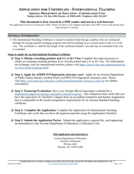 Document preview: Application for Certificate - International Teaching - Arizona
