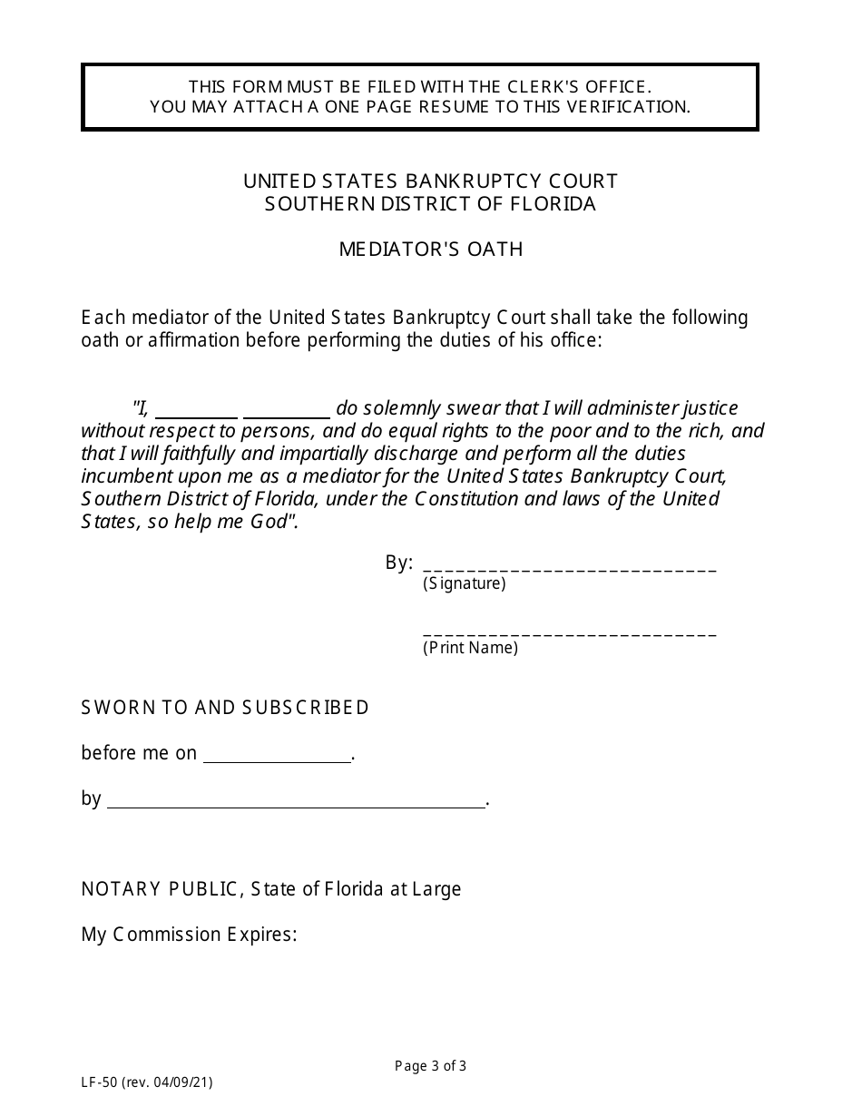Form LF-50 Verification of Qualification to Act as Mediator - Florida, Page 3