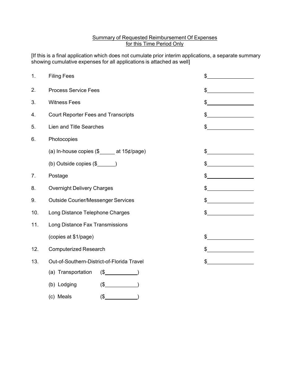 Form LF-89 Summary of [first] Interim (Or Final) Fee Application - Florida, Page 9