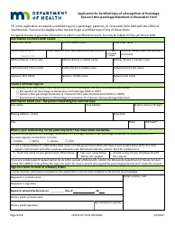 Document preview: Application for Certified Copy of a Recognition of Parentage, Spouse's Non-parentage Statement or Revocation Form - Minnesota