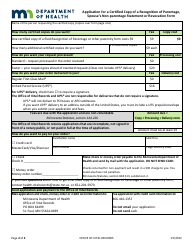 Application for Certified Copy of a Recognition of Parentage, Spouse&#039;s Non-parentage Statement or Revocation Form - Minnesota, Page 2