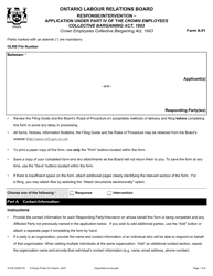 Document preview: Form A-91 Response/Intervention - Application Under Part IV of the Crown Employees Collective Bargaining Act, 1993 - Ontario, Canada
