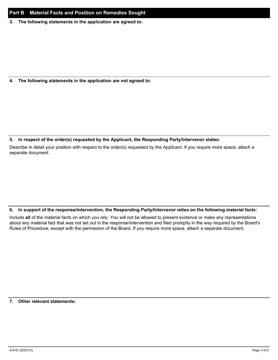 Form A-91 Response / Intervention - Application Under Part IV of the Crown Employees Collective Bargaining Act, 1993 - Ontario, Canada, Page 3