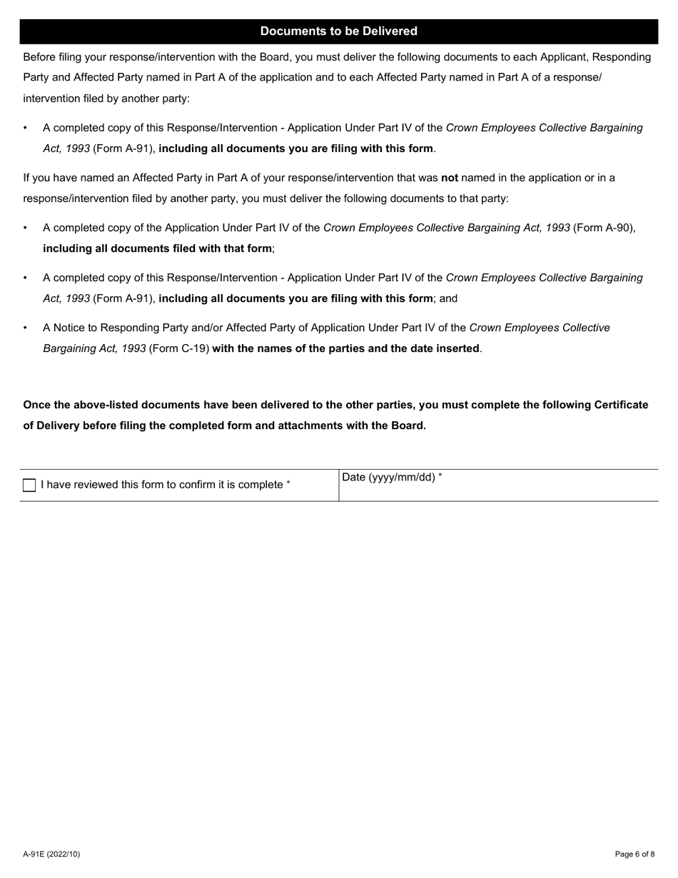 Form A-91 Response / Intervention - Application Under Part IV of the Crown Employees Collective Bargaining Act, 1993 - Ontario, Canada, Page 6