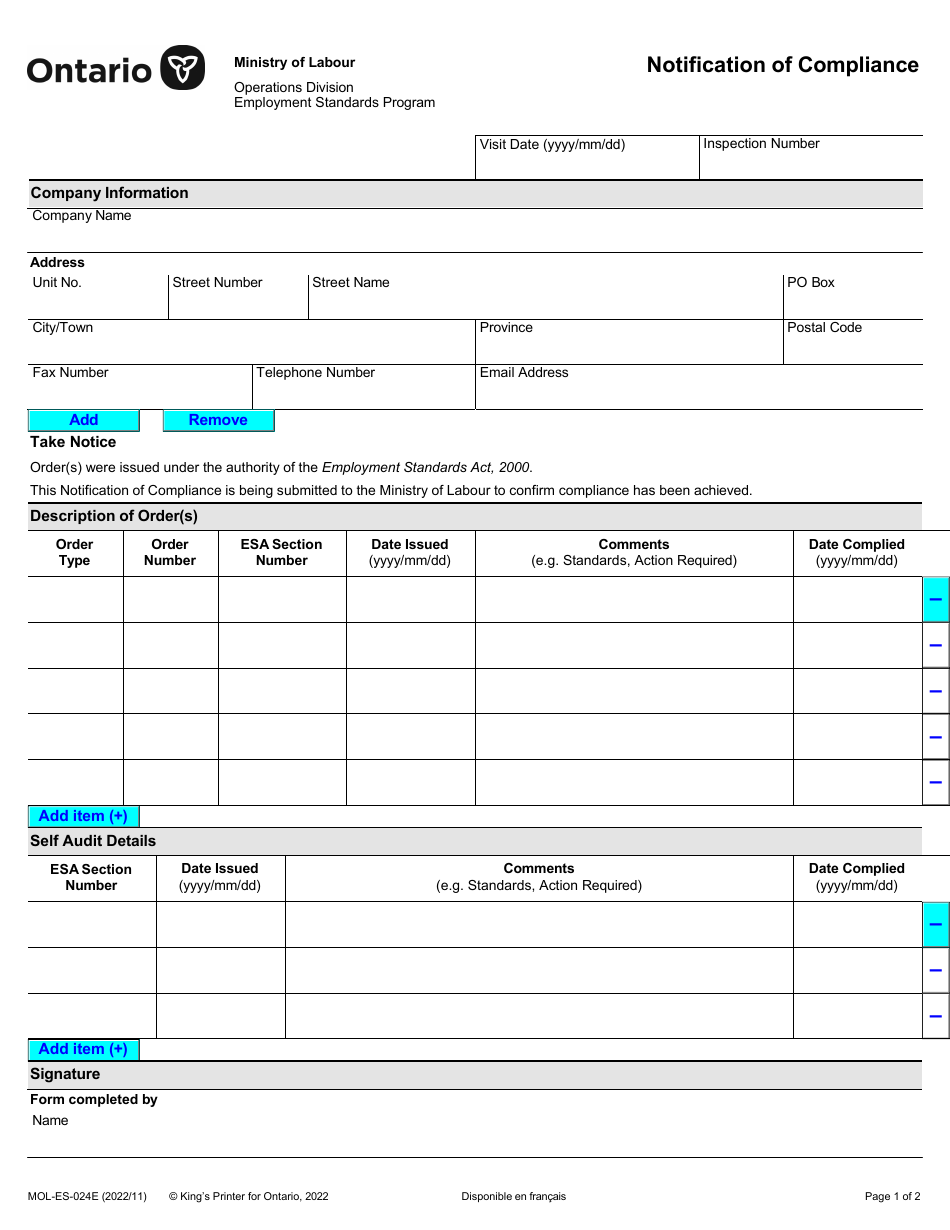 Form MOL-ES-024E - Fill Out, Sign Online and Download Fillable PDF ...