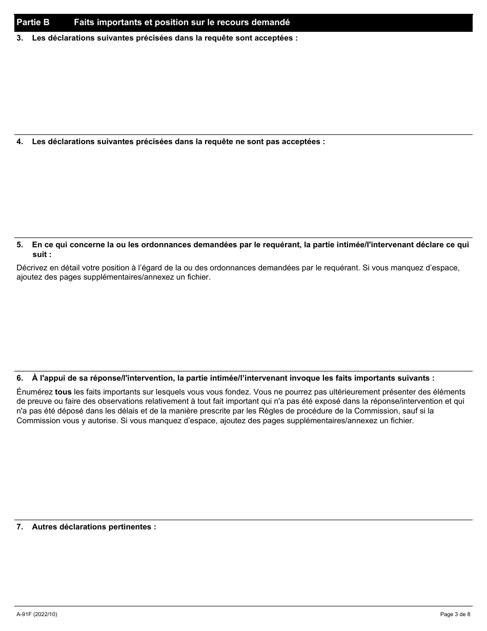 Forme A-91 Reponse / Intervention - Requete En Vertu De La Partie IV De La Loi De 1993 Sur La Negociation Collective DES Employes De La Couronne - Ontario, Canada (French), Page 3
