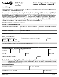 Form ON00058E Regional Immigration Pilot Intake - Ontario Immigrant Nominee Program - Ontario, Canada, Page 3