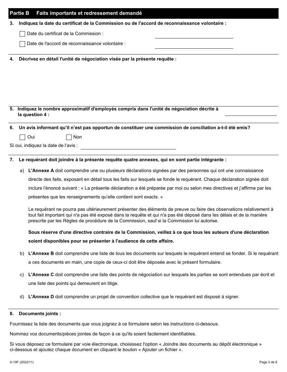 Forme A-19 Requete En Vertu De Larticle 43 De La Loi (Ordre De Reglement Dune Premiere Convention Collective Par Voie Darbitrage) - Ontario, Canada (French), Page 3