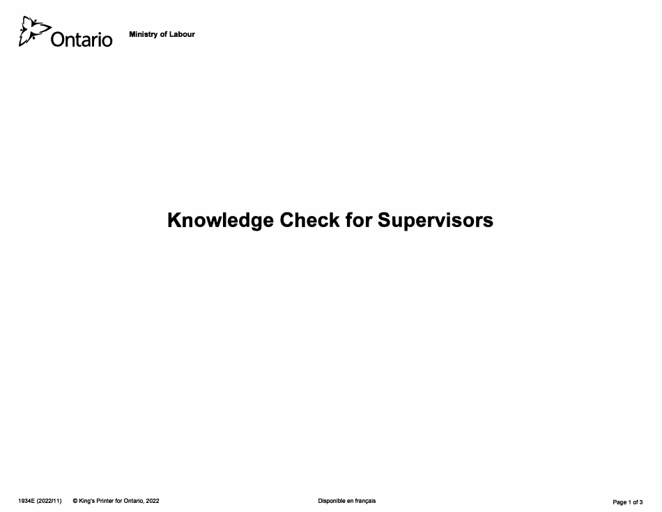 Form 1934E Knowledge Check for Supervisors - Ontario, Canada, Page 1