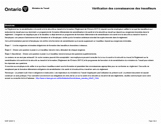 Forme 1935F Verification DES Connaissances DES Travailleurs - Ontario, Canada (French), Page 2